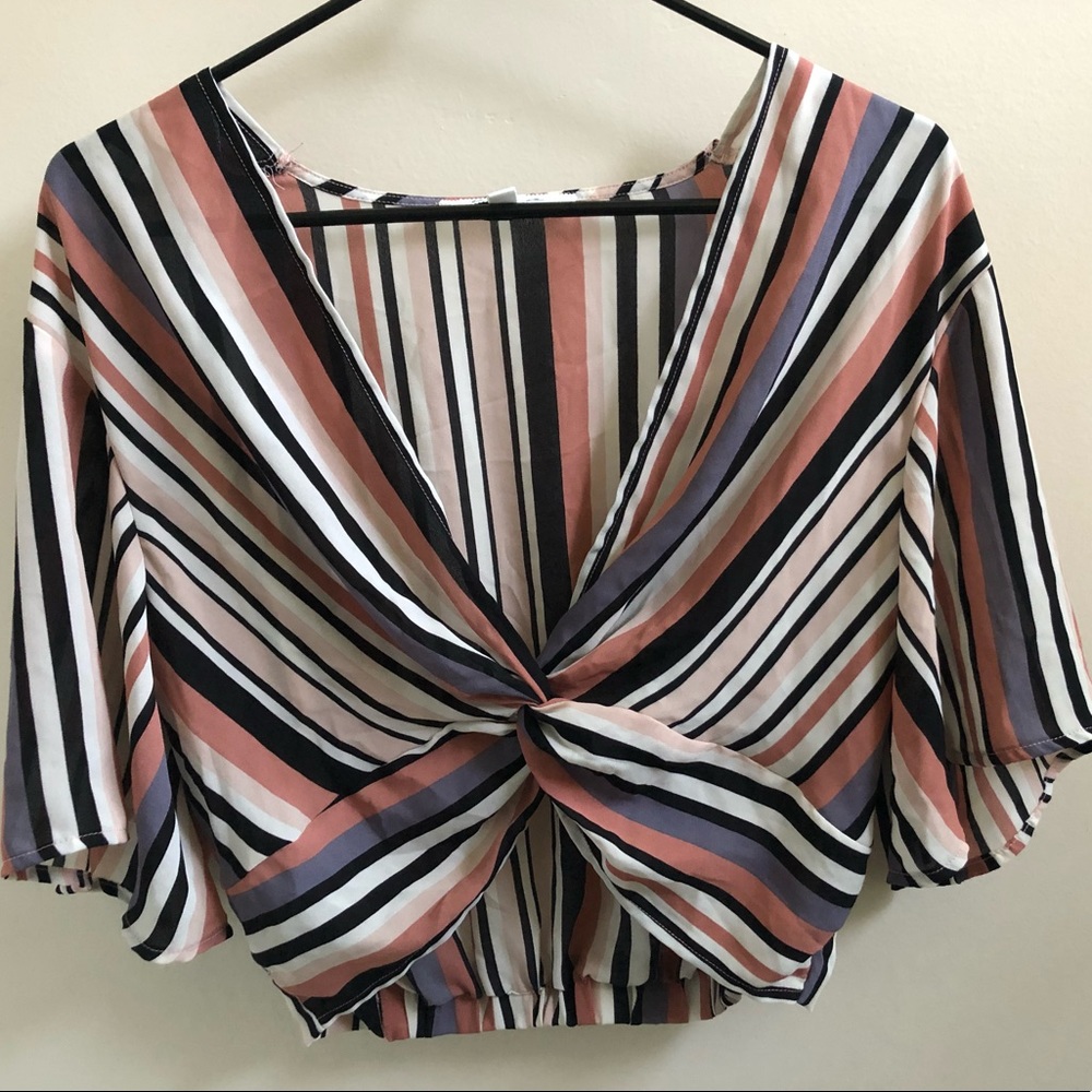 Stripe Twist-Front Crop Blouse